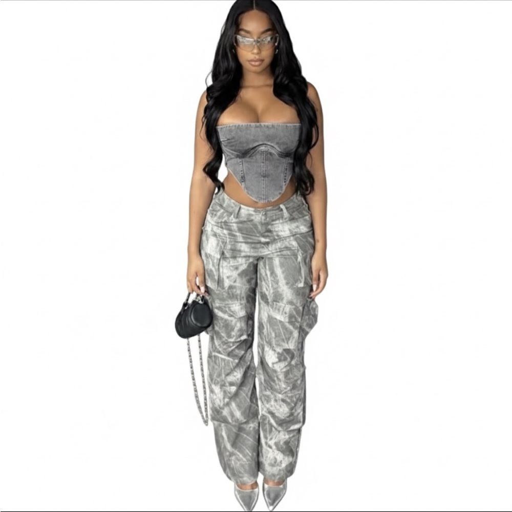 Luxe To Kill Gray Charcoal Acid Wash Oversized Vegan Leather Pants Size 4 NWT!